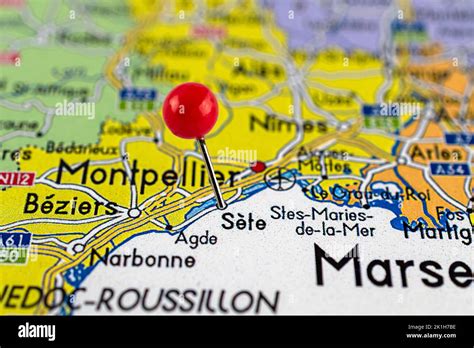 Sete Map Close Up Of Sete Map With Red Pin Map With Red Pin Point Of
