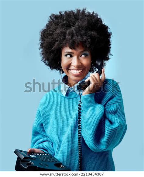 Best Excited African Lady Holding Landline Royalty Free Images Stock