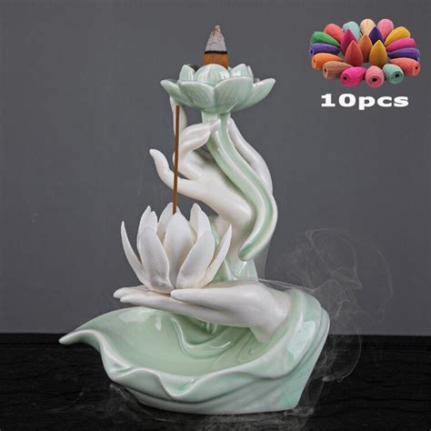 品香馆 Bergamot Lotus Waterfall Backflow Incense Burner Celadon Ceramic