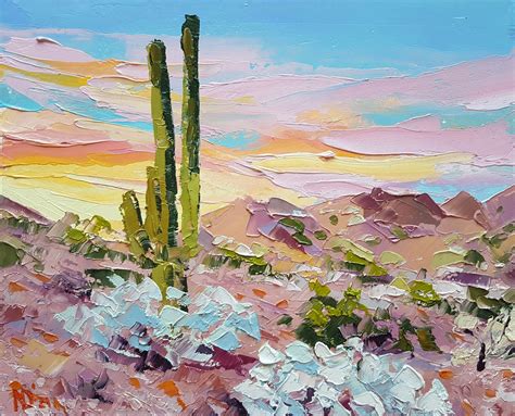 Arizona Desert Painting Original Cactus Oil Wall Art Carnegiea | Etsy