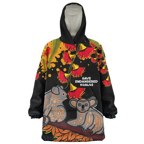 Australia Snug Hoodie Aboriginal Save Endangered Koalas Red Bottle Brush Flower