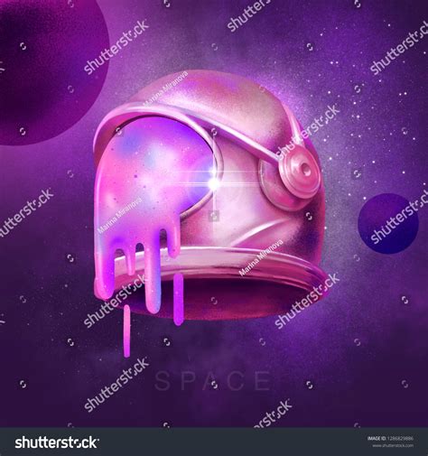 Contemporary digital cyber art. The helmet of an astronaut in space. 3D ...