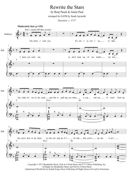 Rewrite The Stars Arr Sarah Jaysmith By Zac Efron And Zendaya Sheet Music For Satb Choir At