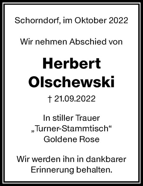 Traueranzeigen Von Herbert Olschewski Zvw Trauer