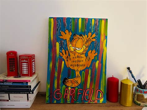 Garfield Acrylic Painting Garfield Original Art Painting Etsy