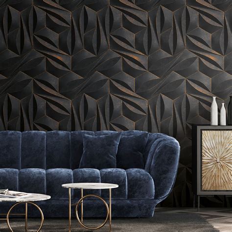 D Effect Geo By Metropolitan Stories Charcoal Mural Wallpaper Direct