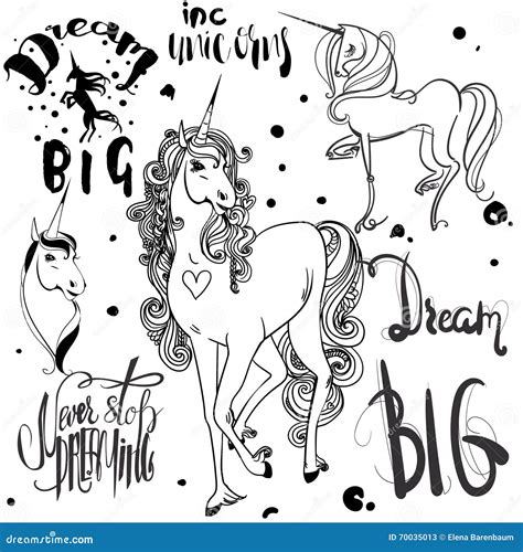 Set With Ink Unicorns Stock Vector Illustration Of Letter 70035013