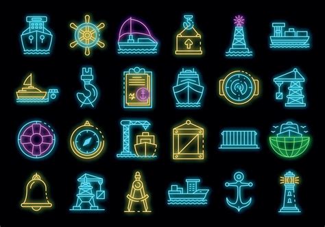 Marine Port Icons Set Vector Neon 8987534 Vector Art At Vecteezy