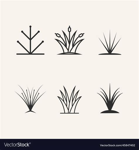 Grass Icon Set Line Art Logo Design Royalty Free Vector