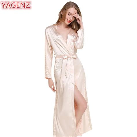 Yagenz Szlafrok Bathrobe Women Sexy Bathrobe Imitation Silk Robes Gowns