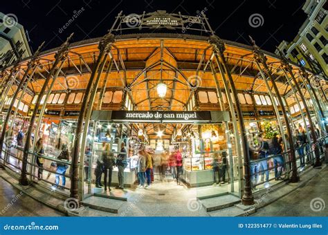 Night View of the Historic San Miguel Market in Madrid, Spain Editorial ...