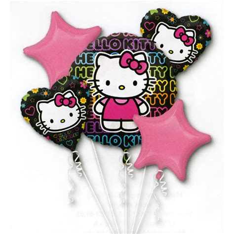 Hello Kitty Twin Birthday Mylar Balloon Bouquet Inflated With Helium And Attached To Weight