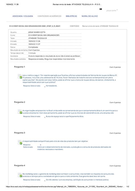 Revisar Envio Do Teste Atividade Teleaula Iii R S O