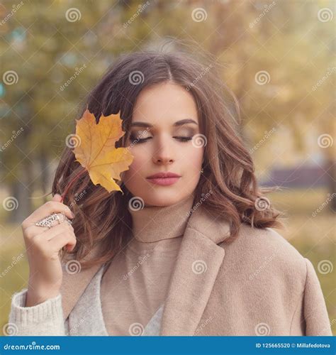 Autumn Woman Outdoor Portrait Perfect Female Model Stock Photo Image