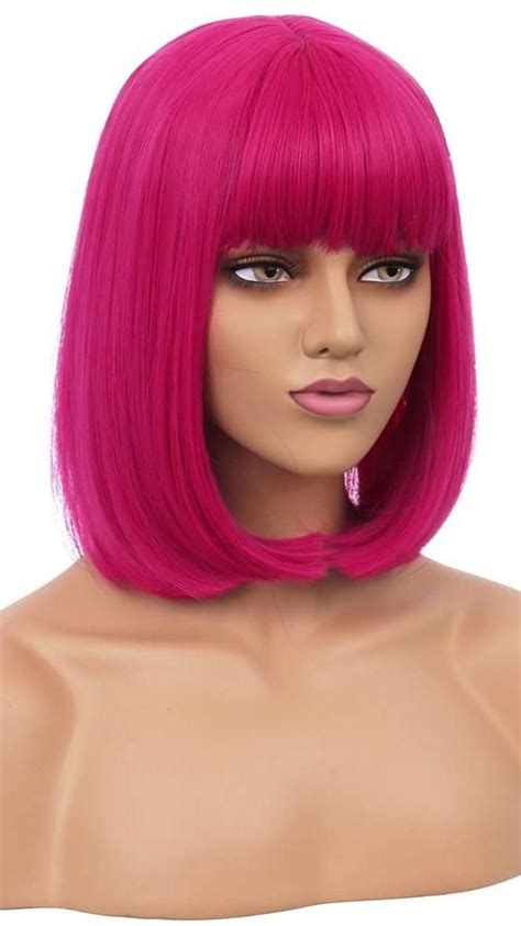 Righton 12 Inches Hot Pink Wig Short Bob Wig Hot Pink Short Straight