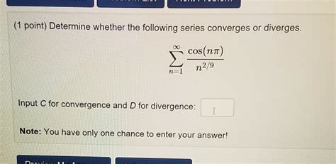 Solved 1 Point Determine Whether The Following Series