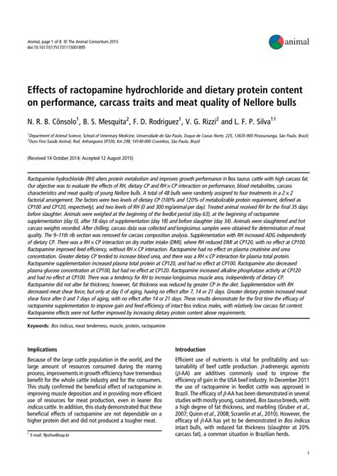 Pdf Effects Of Ractopamine Hydrochloride And Dietary Protein Content