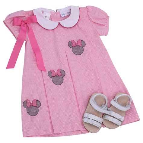 Pink Gingham Minnie Embroidered Dress Smock Candy