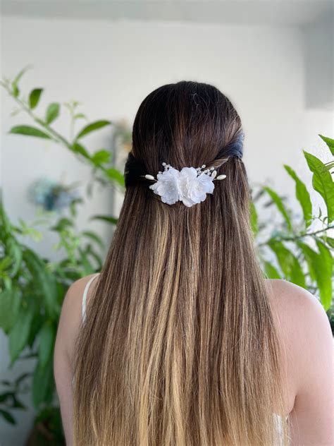 Crystal Bridal Hair Comb White Flower Pearl Wedding Hair Comb Bridal