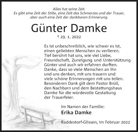 Traueranzeigen von Günter Damke Trauer MT de