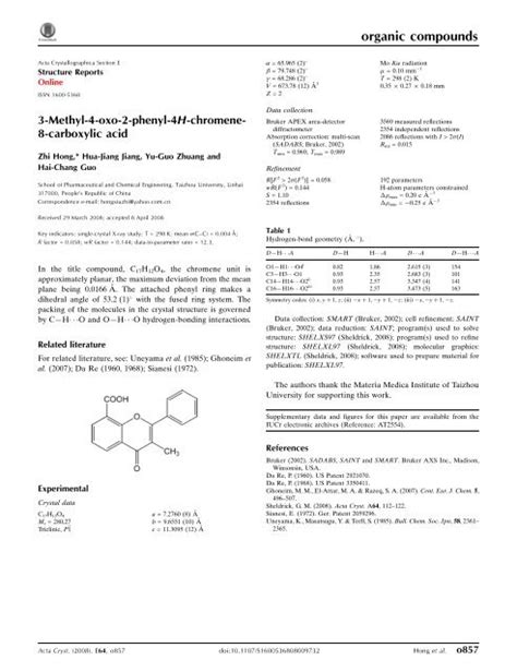 3 Methyl 4 Oxo 2 Phenyl 4H Chromene 8 Carboxylic Acid