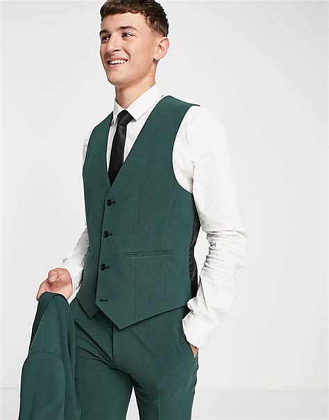 Asos Design Super Skinny Suit Suit Vest In Forest Green Asos