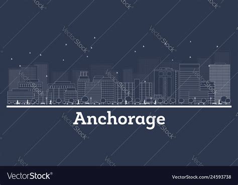 Outline anchorage alaska city skyline with white Vector Image