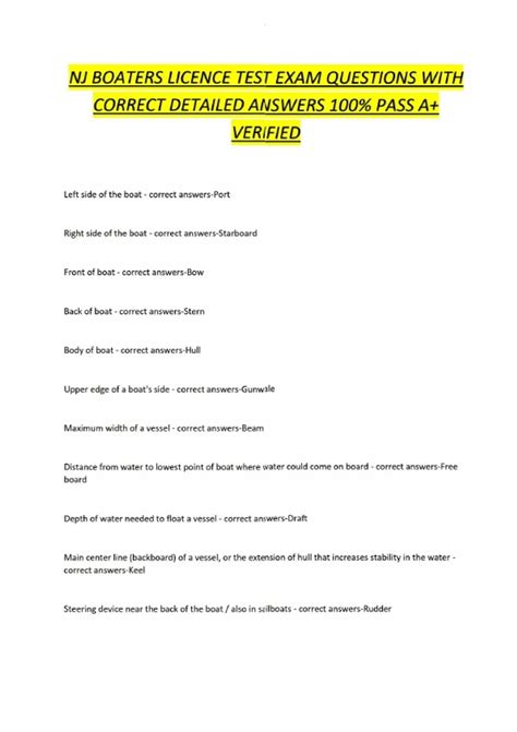 NJ BOATERS LICENCE TEST EXAM QUESTIONS WITH CORRECT DETAILED ANSWERS