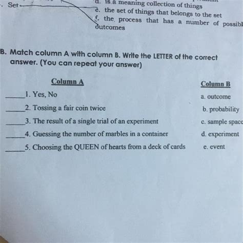 B Match Column A With Column B Write The Letter Of The Correct Answer