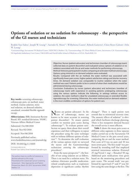 (PDF) Options of sedation or no sedation for colonoscopy - the ...