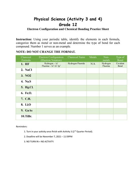 Activity 1 2nd Quarter Physical Science Activity 3 And 4 Grade 12 Electron Configuration And