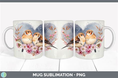 Valentines Snow Bunting Bird Mug Sublimation Coffee Cup Background P