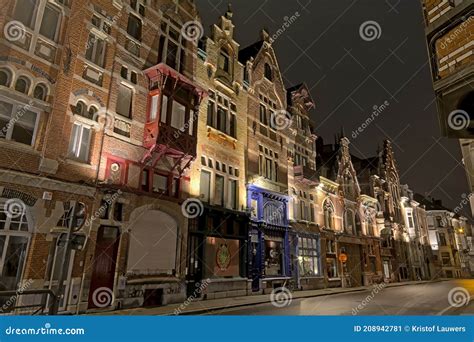 Medieval Guildhouses at Night in Ghent Editorial Photo - Image of house ...