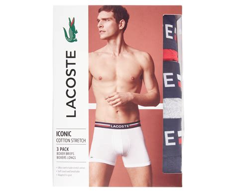 Lacoste Men S Iconic Cotton Stretch Boxer Briefs 3 Pack Navy Blue