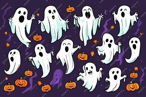 Premium Vector Set Of Cute Halloween Ghosts Sketch Of Ghost On