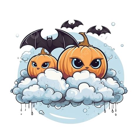 Halloween Pumpkins Cartoons Clouds Eye And Bat Hanging Design Holiday