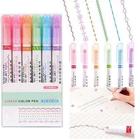 Linear Roller Curve Highlighter Set Of 6 Pens Smooth Vibrant And