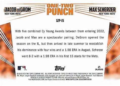 2023 Topps One Two Punch 12P 15 Jacob DeGrom Max Scherzer