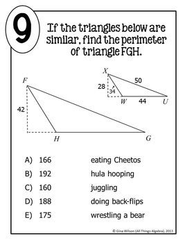 Similar Triangles And Proportional Parts Math Lib Activity TPT