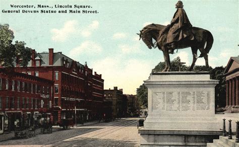 Vintage Postcard Lincoln Square Gen Devens Statue Main Street