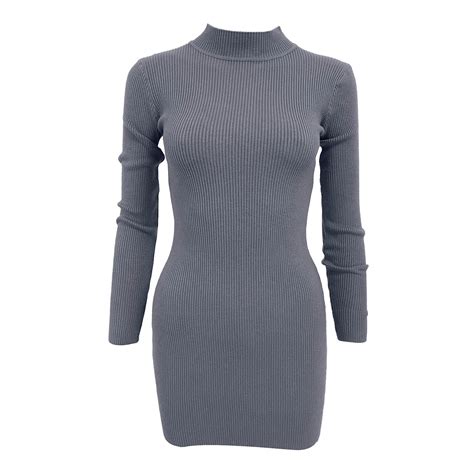 Womens V Neck Cable Knit Sweater Dress Long Sleeve Bodycon Slit