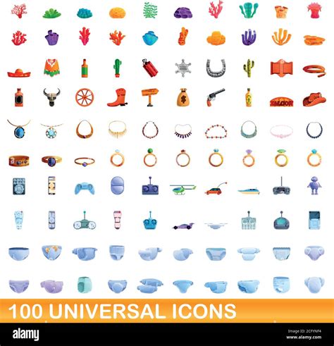 100 Universal Icons Set Cartoon Illustration Of 100 Universal Icons