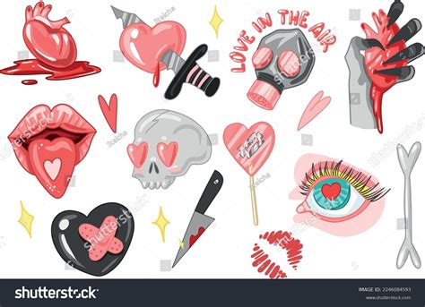 Set Creepy Valentine Clipart Spooky Valentine Stock Vector Royalty Free 2246084593 Shutterstock