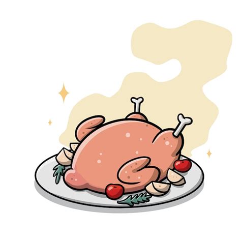 Pollo asado de acción de gracias en dibujos animados de placa Vector