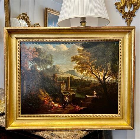 Oil Painting On Canvas Of An Antique Scene Marouflaged On Wood Signed