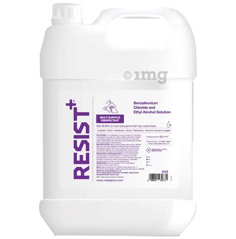 Resist Combo Pack Of Benzalkonium Chloride And Ethyl Alcohol Multi Surface Disinfectant 5ltr