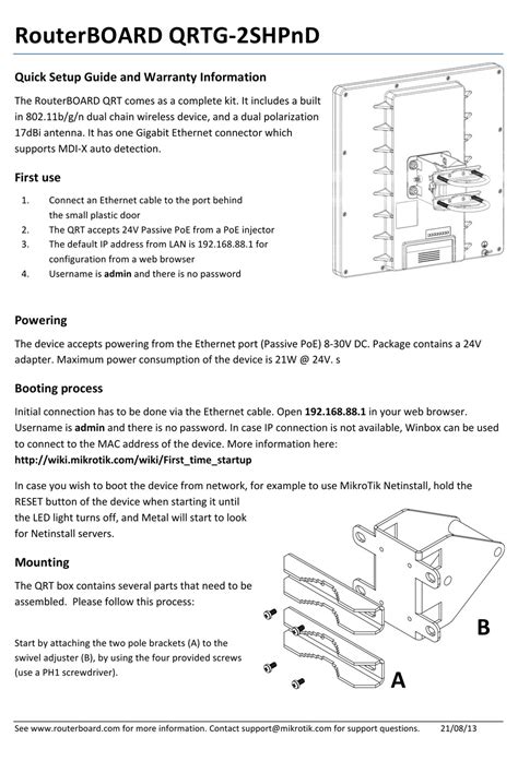 Mikrotik Routerboard Qrtg 2shpnd Antenna Quick Setup Manual And