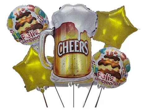 Kit 5 Globos Metalico Feliz Cumpleaños Tarro Cerveza Cheers Cuotas