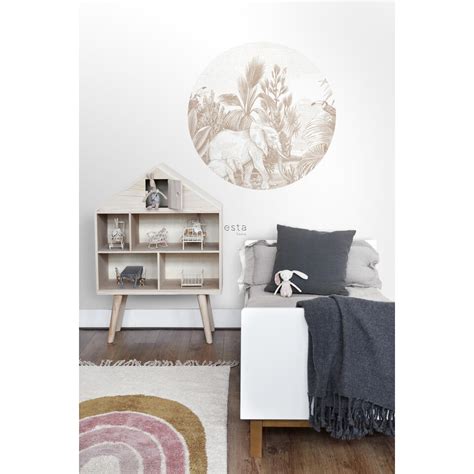 Estahome Papier Peint Panoramique Rond Adh Sif Jungle Beige