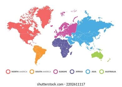 World Map Divided Into Six Continents Stock Vector (Royalty Free ...